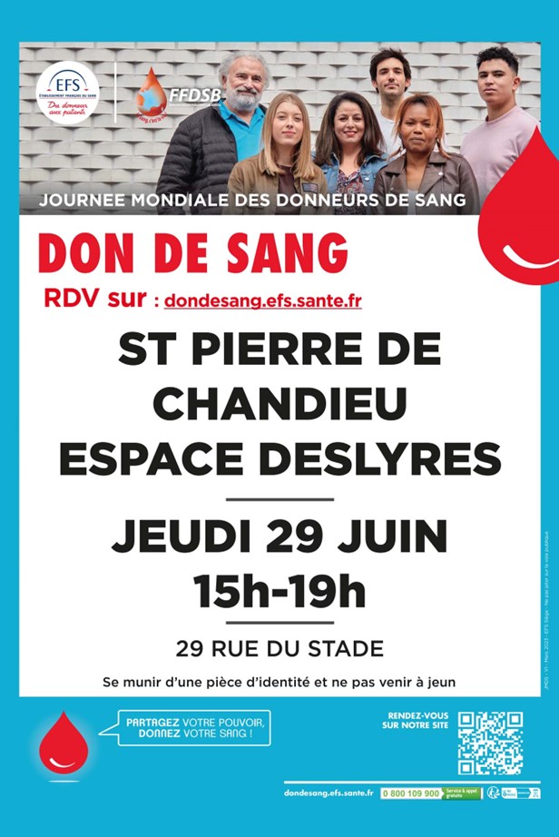 Don de sang Saint Pierre de Chandieu du 29/06/23